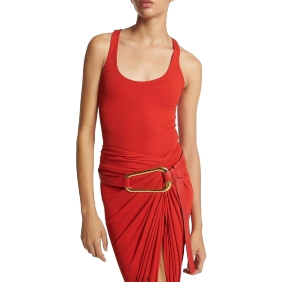Michael Kors Collection Jersey Racerback Bodysuit, Size 10, Red, NWT - Picture 2 of 16